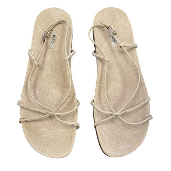 Vintage Prada Cream Leather Strappy Buckle Closure Sandal Womens Size 39 / US 9 - Picture 1 of 10